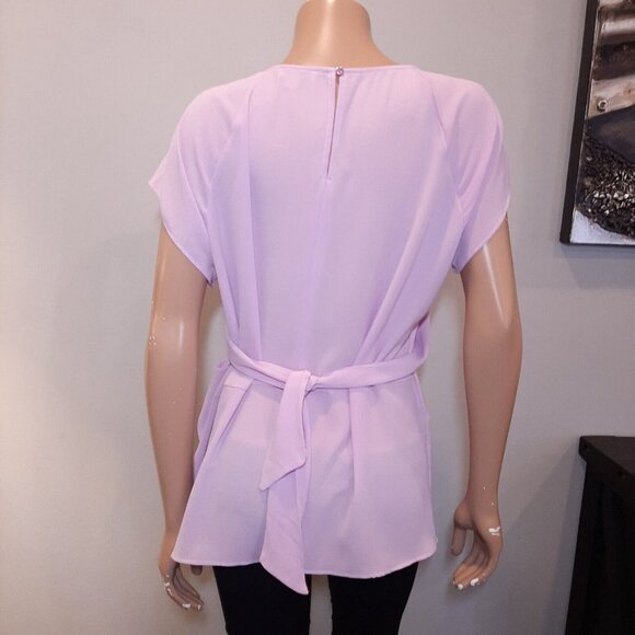 3/$20 Chenault Tie Front Blouse Womens XL Pink Short Sleeve Keyhole Tunic Top - Picture 10 of 13